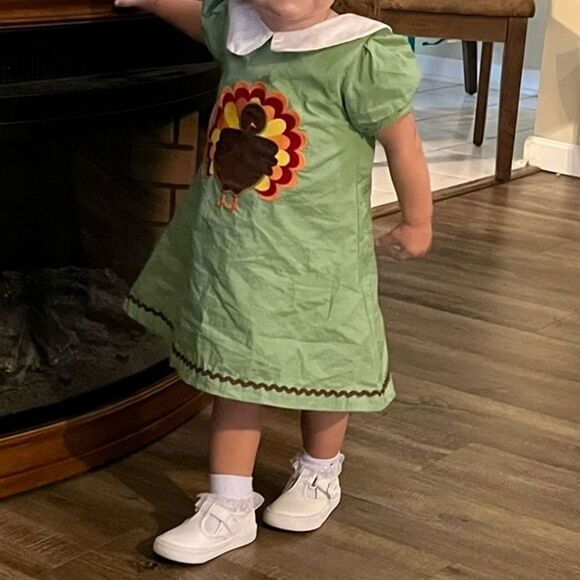 Other - Lil cactus turkey appliqué dress size 12 to 18 months Green Thanksgiving